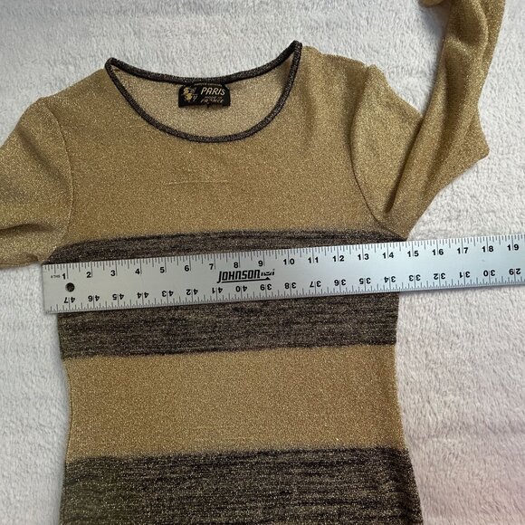 Zazy Paris Womens Colorblock Black Gold Metallic Sweater Crew Neck Pullover - Picture 5 of 7